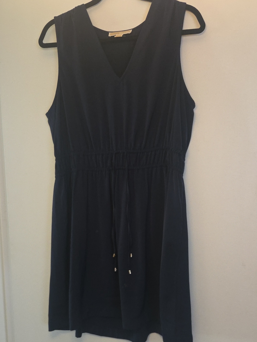 Sleeveless V-Neck Navy Drawstring Waist Dress